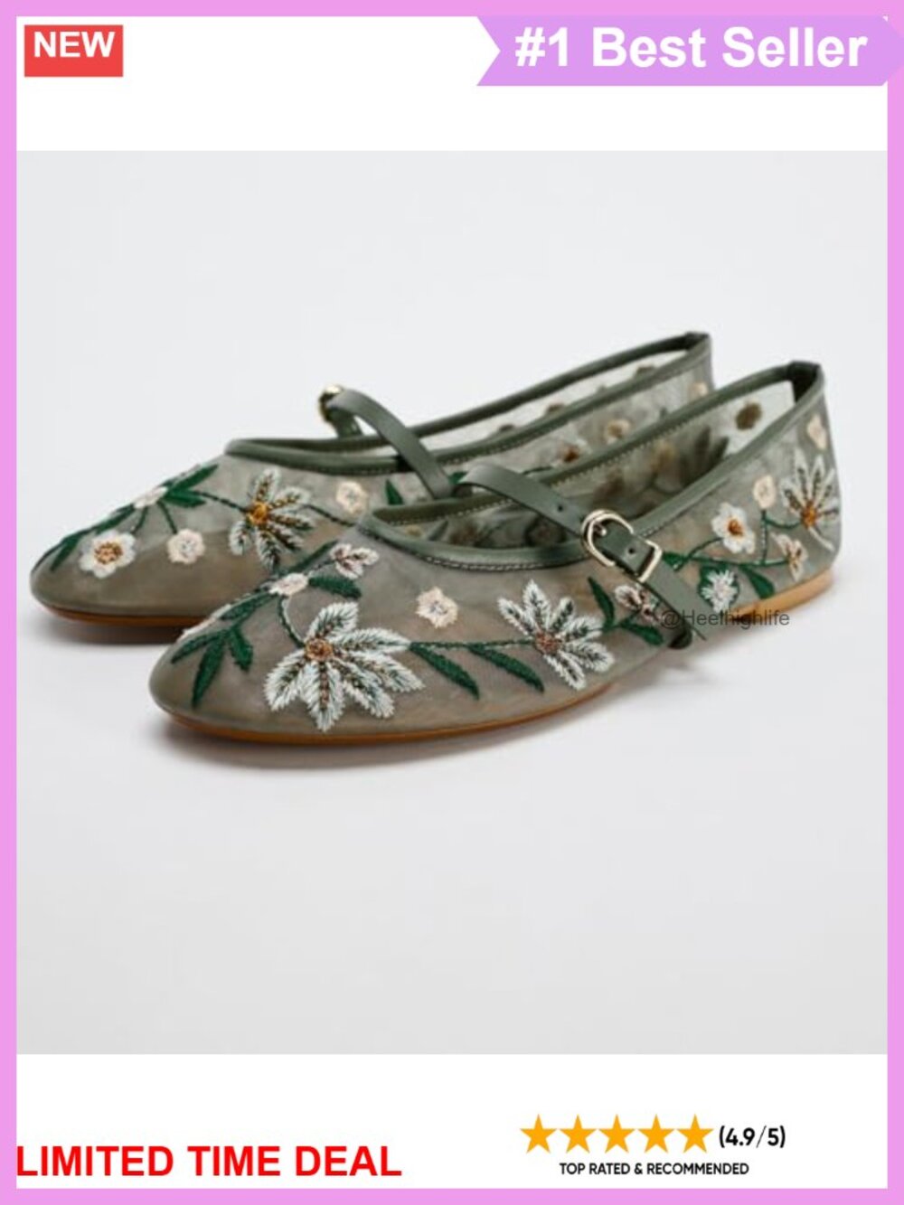 Mesh Ballet Flats Embroidered Floral Round Toe Mary Jane Shoes - Picture 6 of 6